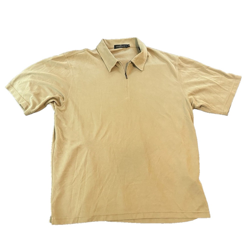 Bugatchi Uomo Textured Golf Polo Mens Shirt XL Tan Modal Blend Resort Preppy